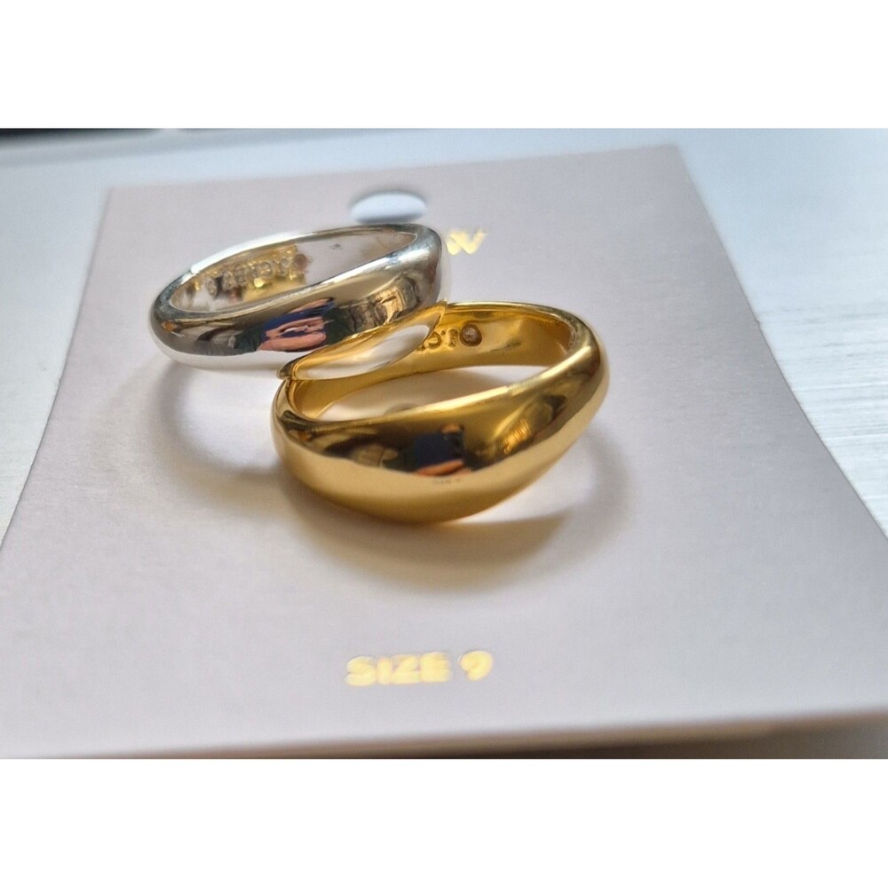 new J Crew Factory gold and Silver Teardrop free Form rings Set of 2 Size 9